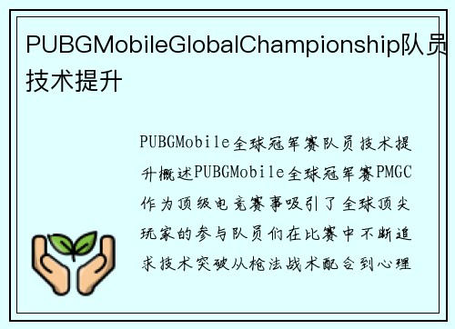 PUBGMobileGlobalChampionship队员技术提升