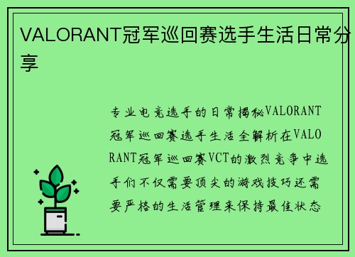 VALORANT冠军巡回赛选手生活日常分享