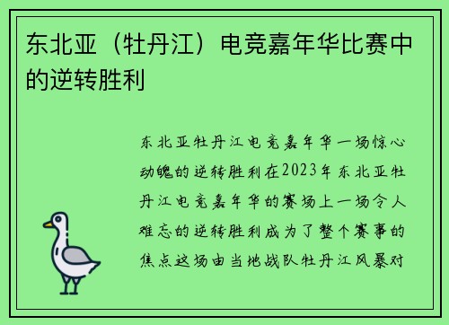东北亚（牡丹江）电竞嘉年华比赛中的逆转胜利