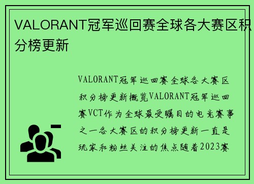 VALORANT冠军巡回赛全球各大赛区积分榜更新